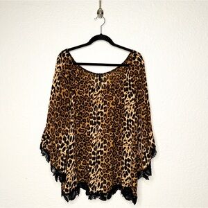 VOLL LEOPARD PRINT LACE TRIM FLOWY SCOOP NECK TOP SZ XL